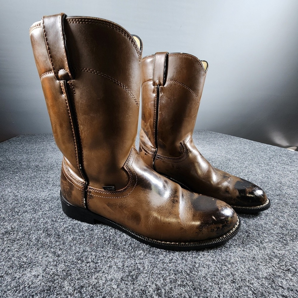Justin Basics Roper Boots Mens 9D Tan Leather Western Distressed JB3001